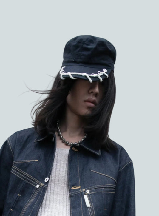 WOVEN HOLES PATROL CAP - BLACK
